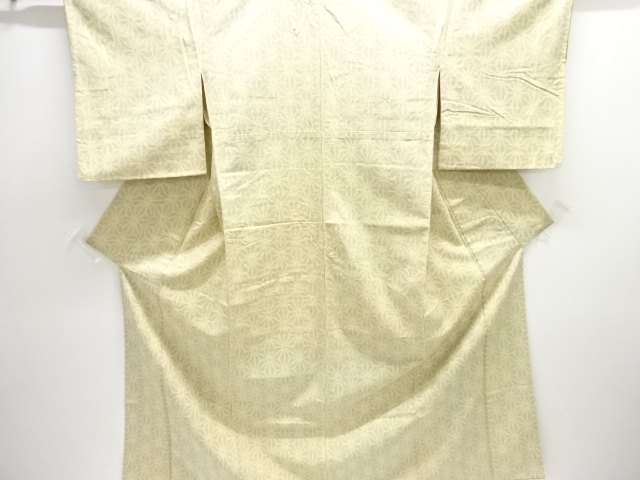 アンティーク　麻の葉模様織り出し手織り紬単衣着物